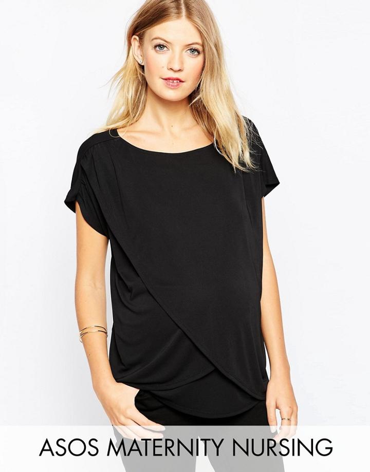 Asos Maternity Nursing Wrap Top In Crepe - Black