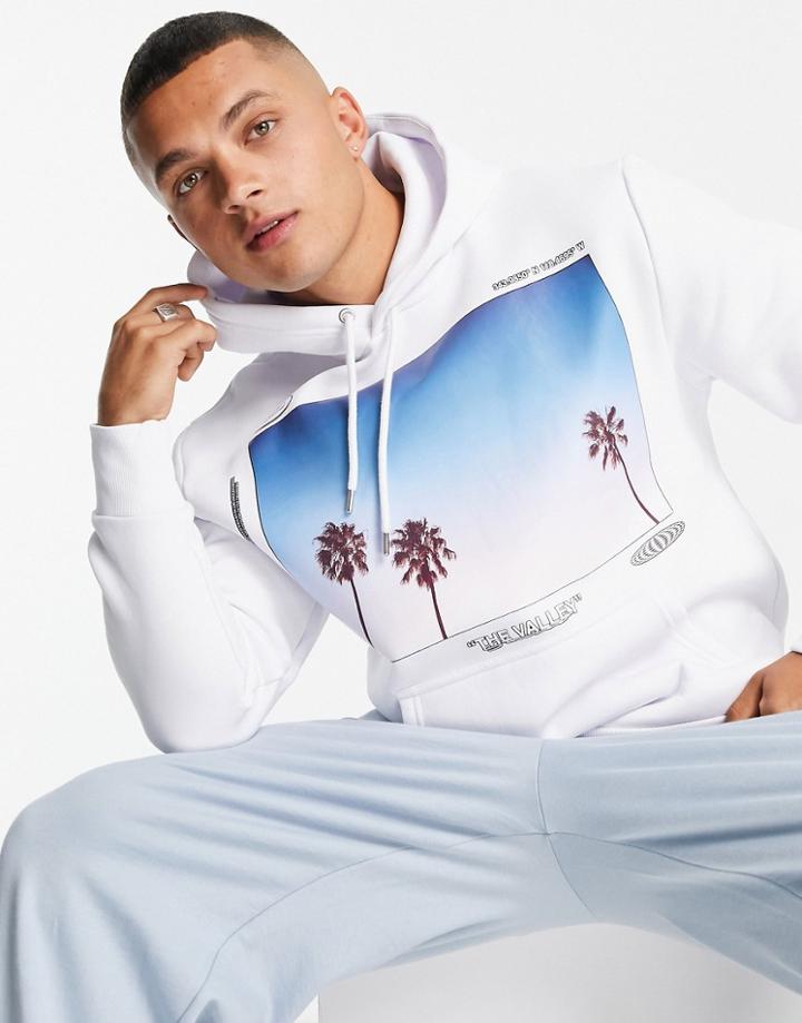 Topman Valley Print Hoodie In White