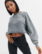 Asos Design Washed Stitched Cropped Sweatshirt In Charcoal-gray