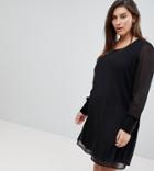 Junarose Skater Dress With Sheer Sleeve And Sequin Cuff - Black
