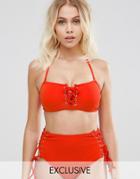 Wolf & Whistle Textured Lace Up Bikini Top B-c Cup - Multi