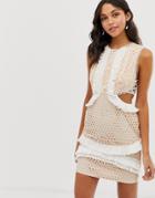 Asos Design Mini Dress With In Lace With Frill Trim-multi