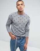 Asos Merino Blend Sweater With Stars - Gray