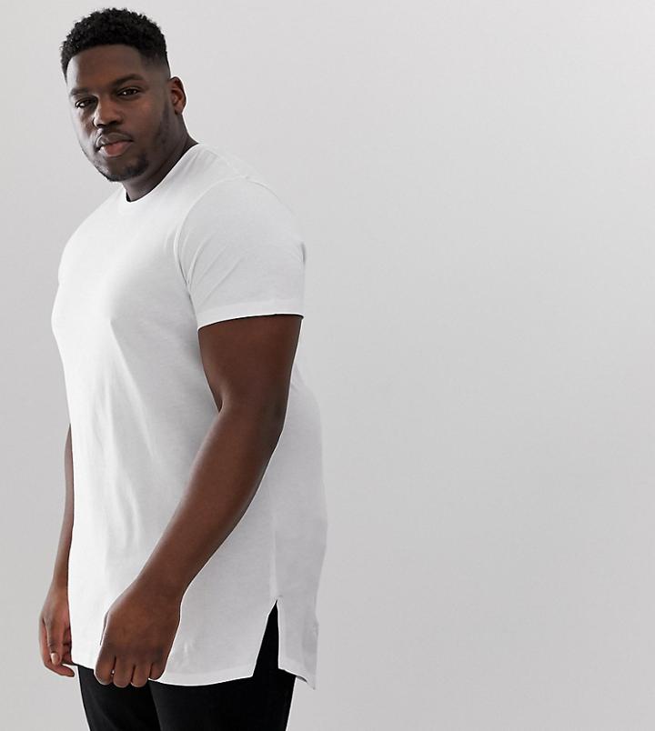 Asos Design Plus Longline T-shirt With Side Splits In White - White