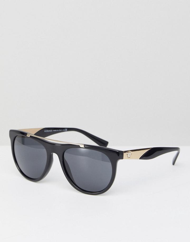 Versace 0ve4347 Round Sunglasses With Brow Bar 56mm - Black