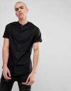 Asos Skinny Shirt With Baseball Collar In Black - Black