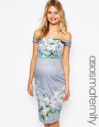 Asos Maternity Wedding Floral Bardot Pencil Dress - Multi