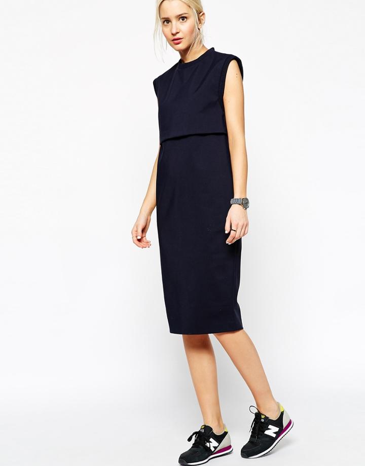 Asos White Layered Midi Dress - Navy