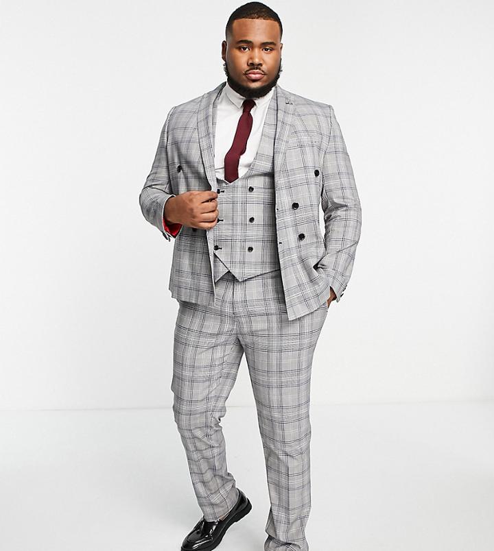Twisted Tailor Jose Plus Skinny Suit Jacket In Gray Prince Of Wales Check