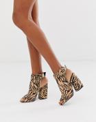 Qupid Peep Toe Heeled Sandal With Buckle Detail In Tiger