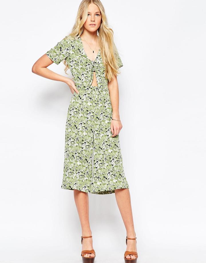 Influence Culotte Jumpsuit With Knot Front - Khaki