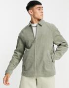 Asos Design Zip Through Harrington Jacket In Green Cord