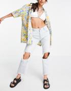 We The Free By Free People Maggie Mid Rise Jeans With Ripped Knees In Vintage Wash Denim-blues