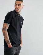 Pretty Green Short Sleeve Pique Tipped Polo Shirt In Black - Black