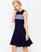 Closet A-line Dress With Contrast Band - Purple