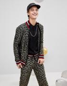 Asos Knitted Lurex Track Jacket In Leopard Design - Gold