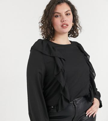 In The Style Plus Exclusive Ruffle Detail Top In Black
