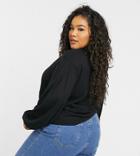 Simply Be Roll Neck Top With Balloon Sleeves In Black-grey