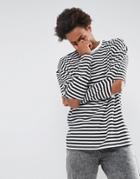 Asos Oversized Long Sleeve Stripe T-shirt With Cold Elbow - White