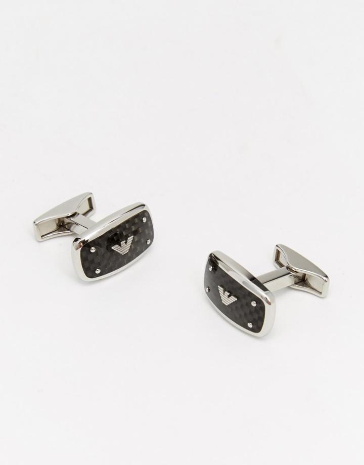 Emporio Armani Eagle Cufflinks In Carbon Fibre - Black
