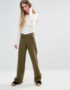 First & I Wide Leg Belted Pants - Green