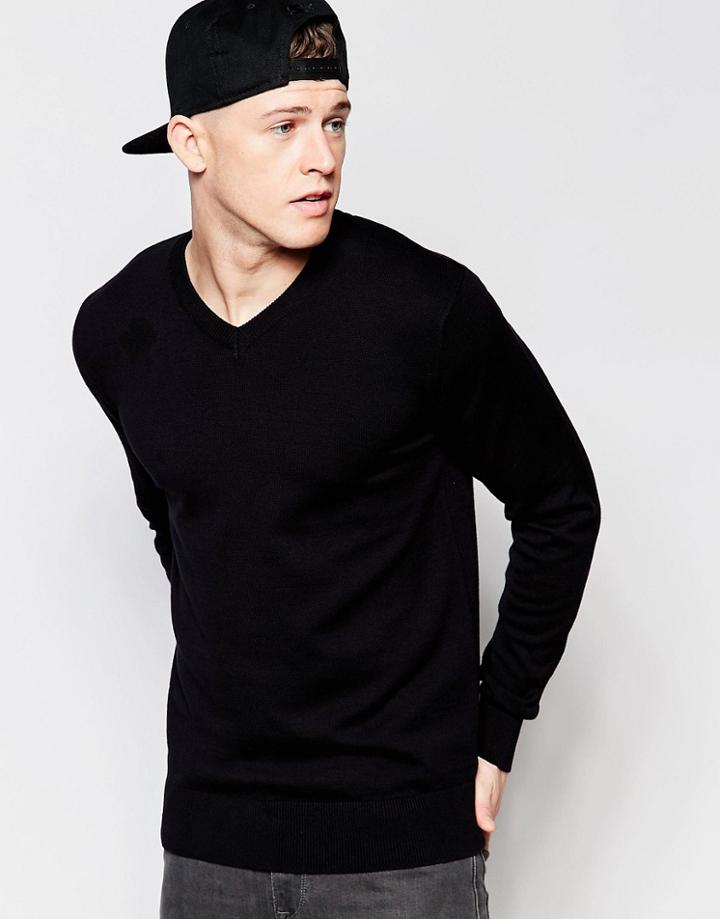 Brave Soul V Neck Sweater - Black