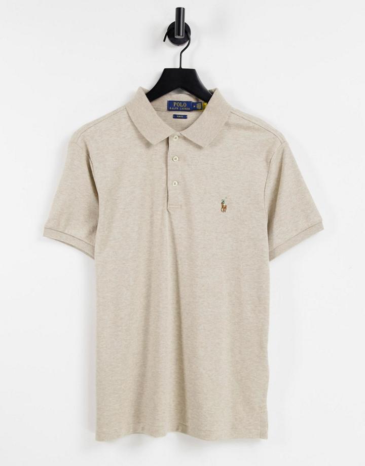 Polo Ralph Lauren Multi Player Logo Pima Jersey Polo In Tuscan Beige Heather-white