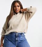 Asos Design Curve Sweater With Polo Neck In Rib In Oatmeal-neutral