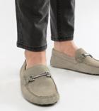 Asos Design Wide Fit Driving Shoes In Gray Suede With Snaffle - Gray