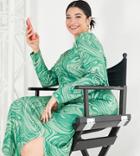 Vero Moda Curve Ribbed Jersey Midi Dress In Green Swirl Print