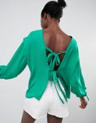 Asos Design T-shirt With Tie Back Detail In Linen Look-green