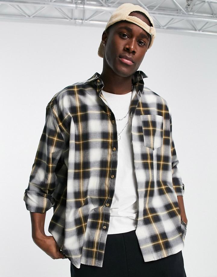 Topman Oversized Check Shirt In Mono-black