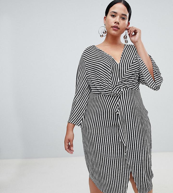Missguided Plus Stripe Twist Front Midi Dress - Black