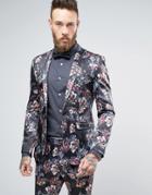 Asos Super Skinny Suit Jacket In Dark Floral Print - Purple