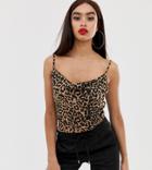 Prettylittlething Cami Top With Cowl Neck In Leopard - Multi