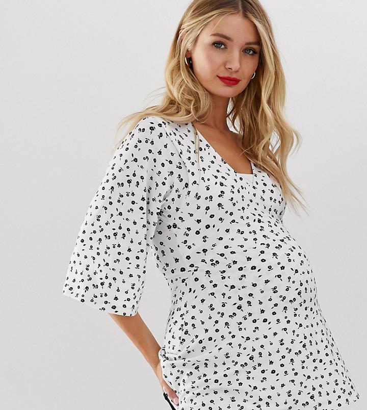 Asos Design Maternity Nursing Kimono Wrap Top In Mono Ditsy Print-multi