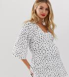 Asos Design Maternity Nursing Kimono Wrap Top In Mono Ditsy Print-multi