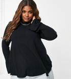Yours Ribbed Flare Sleeve Top In Black