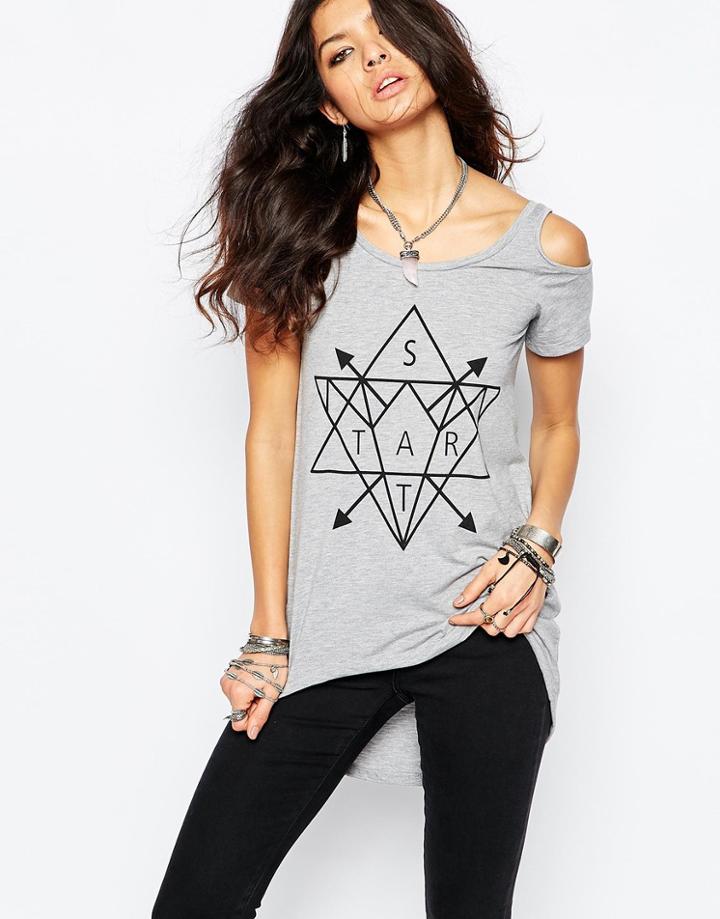 Noisy May Cold Shoulder Top - Gray