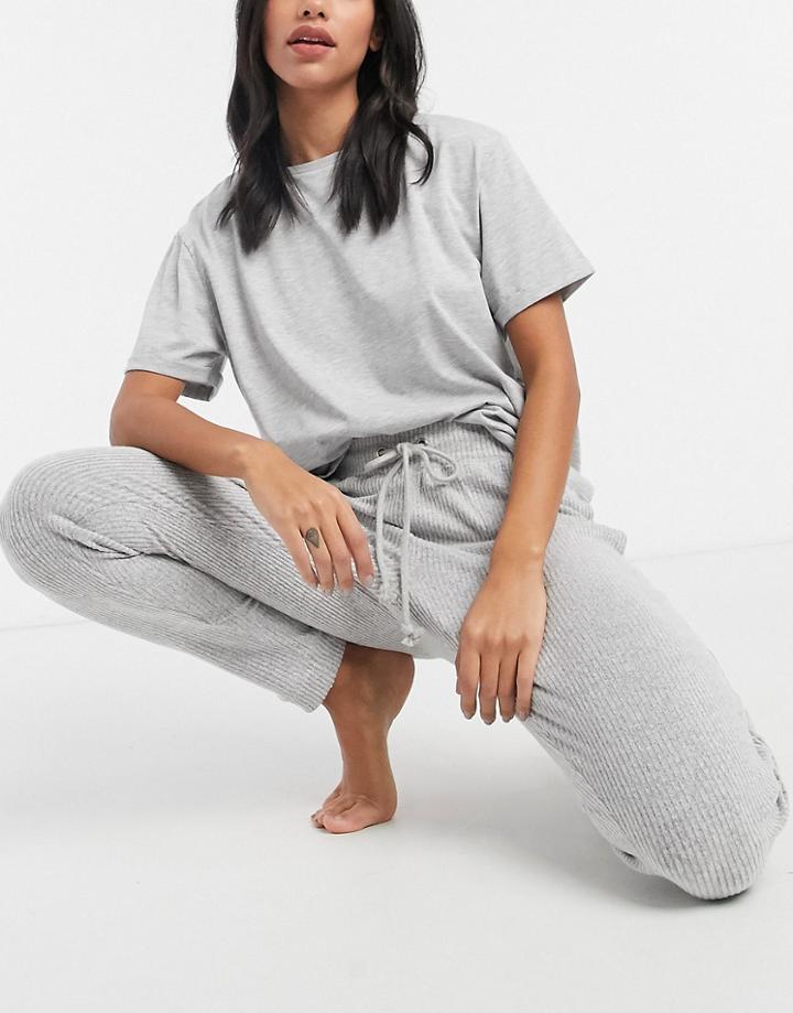 Asos Design Mix & Match Lounge Super Soft Rib Jogger In Gray Marl-grey