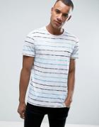 Esprit Crew Neck T-shirt In Washed Breton Stripe - White