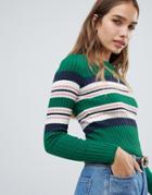 New Look Placement Stripe Crew Neck Sweater - Green