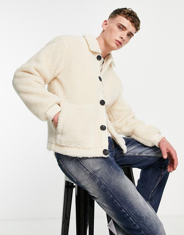 Mennace Sherpa Trucker Jacket In Off White