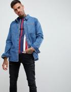 Boohooman Denim Utility Shirt In Blue Wash - Blue