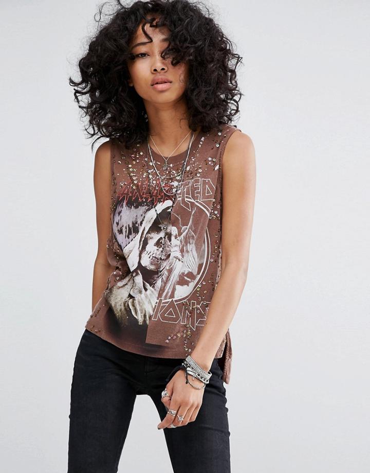 Religion Tank Tank With Sequin Embelishment - Brown