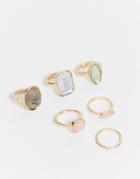 Asos Design Pack Of 6 Rings With Multicolored Stones In Gold Tone