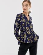 Y.a.s Amby Floral Print Blouse - Navy