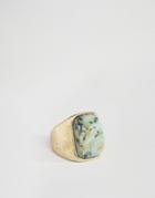 Asos Signet Ring In Gold With Green Stone - Gold