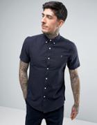 Farah Brewer Short Sleeve Shirt Oxford Slim Fit Buttondown In Navy - Navy
