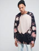 Mennace Dropped Shoulder Sweatshirt With Bleached Out Print - Black